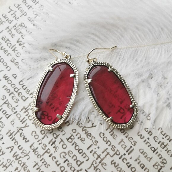 Kendra Scott Elle Berry red glass Gold Earrings - Picture 1 of 4
